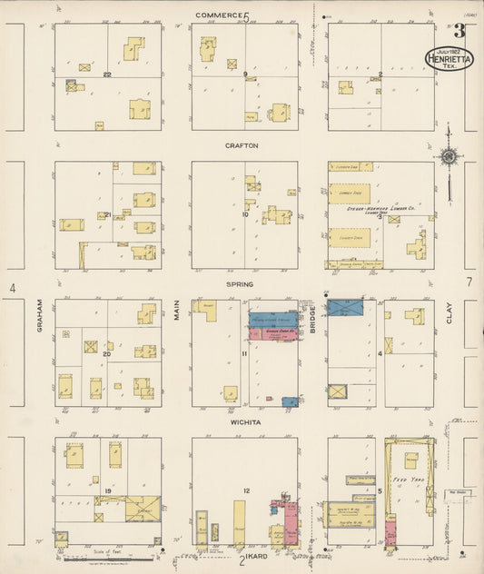 Sanborn Fire Insurance Map from Henrietta, Clay County, Texas (1922), Sheet #0003 - Historic Sanborn Fire Insurance Map Print, vintage old map wall art, antique decor, genealogy gift, Texas Texas map