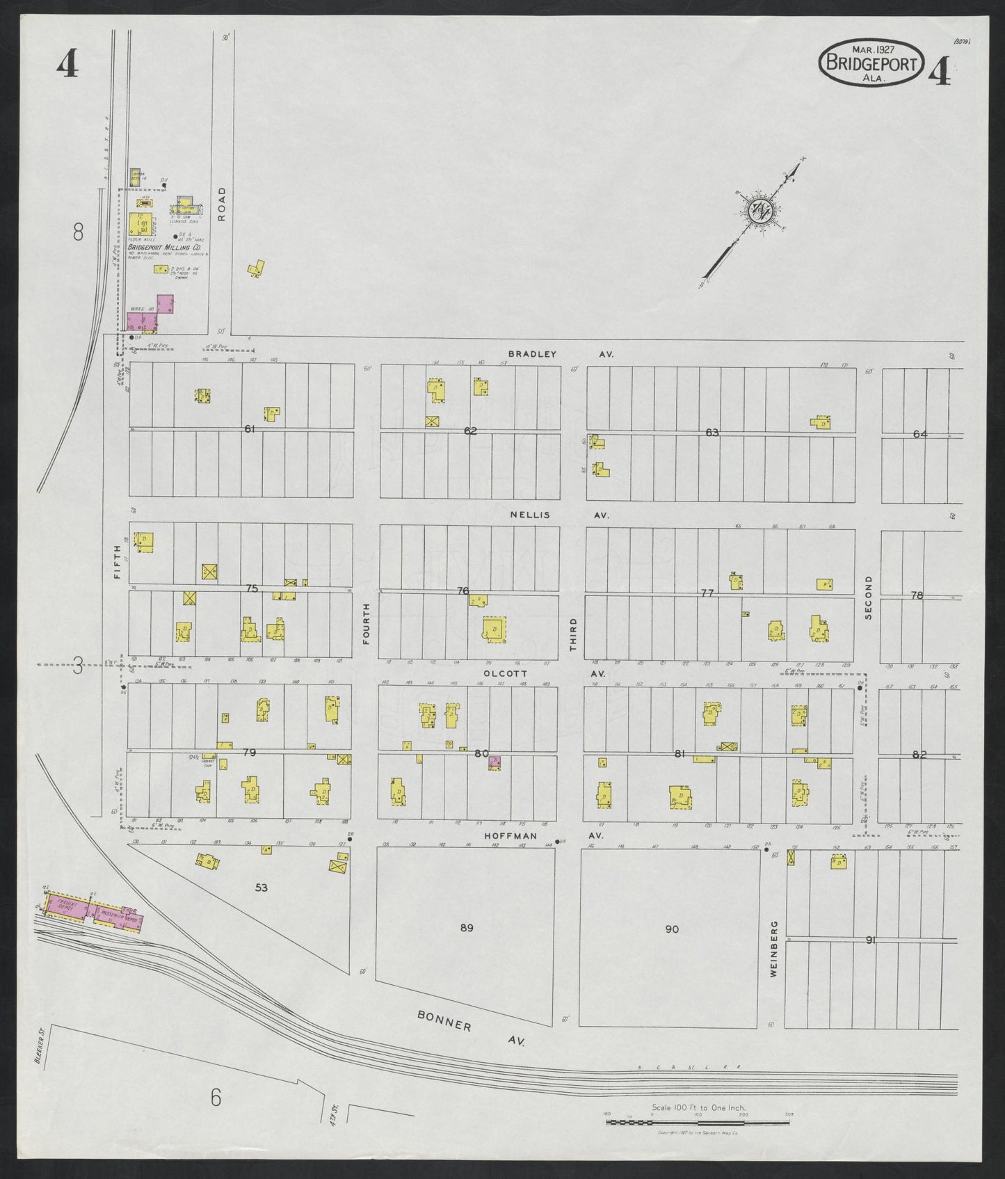 Sanborn Fire Insurance Map from Bridgeport, Jackson County, Alabama (1927), Sheet #0004 - Complete Map Set gallery image, historic Sanborn map, vintage wall art, Alabama Alabama