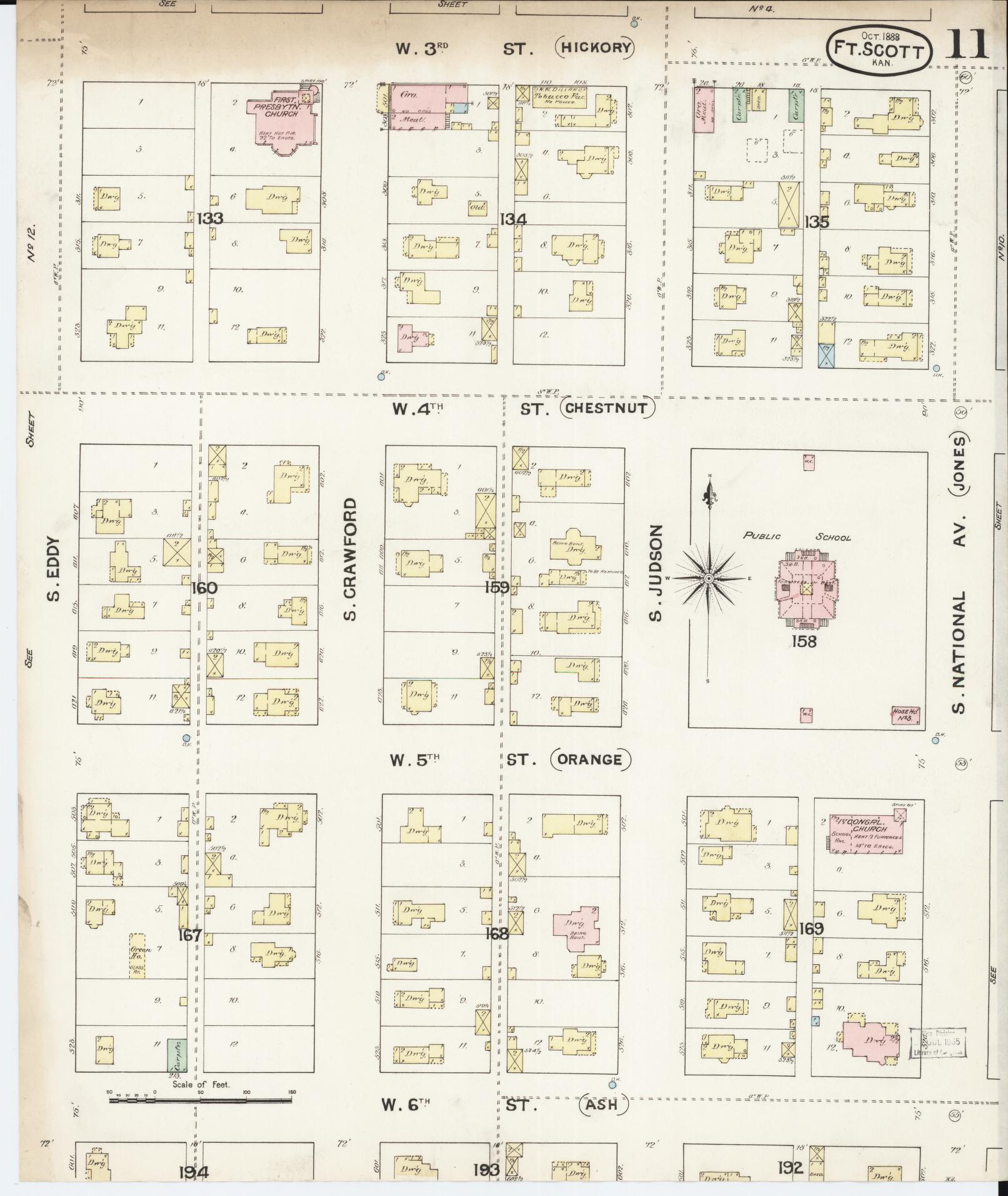 Sanborn Fire Insurance Map from Fort Scott, Bourbon County, Kansas (1888), Sheet #0011 - Historic Sanborn Fire Insurance Map Print, vintage old map wall art, antique decor, genealogy gift, Kansas Kansas map