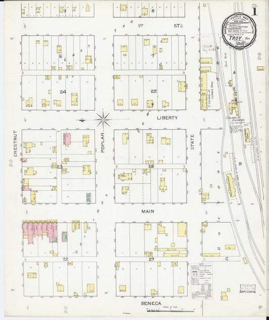 Sanborn Fire Insurance Map from Troy, Doniphan County, Kansas (1893), Sheet #0001 - Historic Sanborn Fire Insurance Map Print, vintage old map wall art, antique decor, genealogy gift, Kansas Kansas map