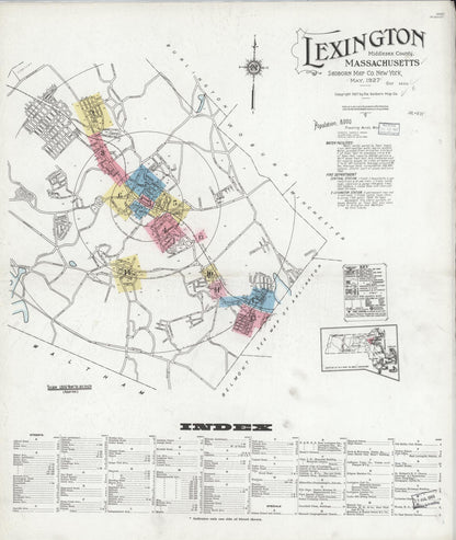 Sanborn Fire Insurance Map from Lexington, Middlesex County, Massachusetts (1927), Sheet #0001 - Historic Sanborn Fire Insurance Map Print, vintage old map wall art, antique decor, genealogy gift, Massachusetts Massachusetts map