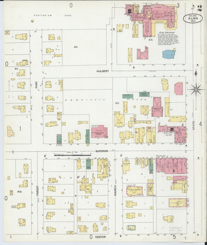 Sanborn Fire Insurance Map from Alma, Gratiot County, Michigan (1902), Sheet #0002 - Historic Sanborn Fire Insurance Map Print, vintage old map wall art, antique decor, genealogy gift, Michigan Michigan map