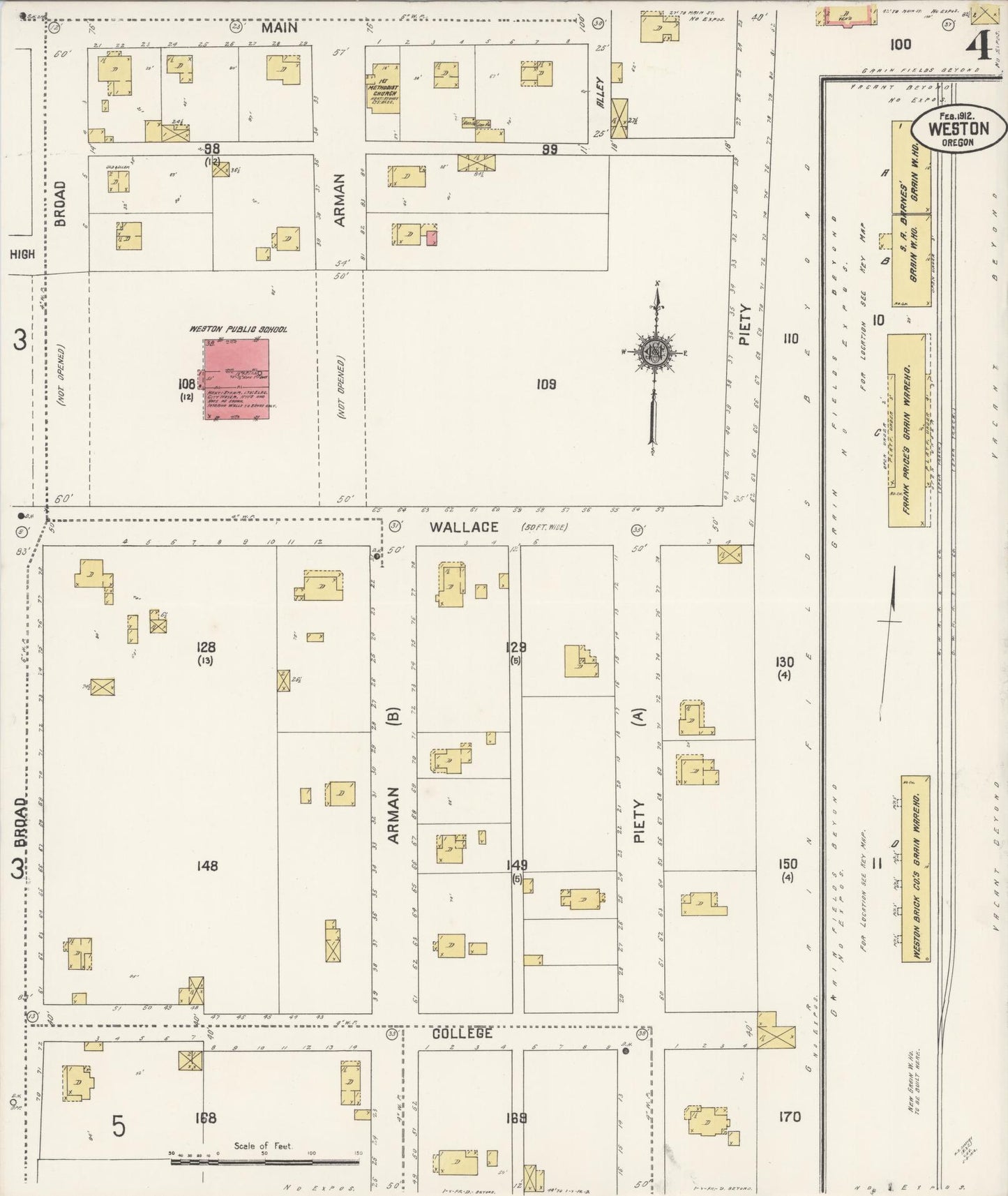 Sanborn Fire Insurance Map from Weston, Umatilla County, Oregon (1912), Sheet #0004 - Complete Map Set gallery image, historic Sanborn map, vintage wall art, Oregon Oregon
