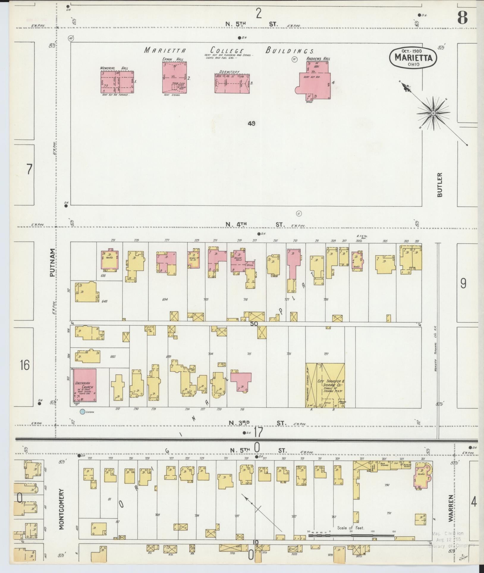 Sanborn Fire Insurance Map from Marietta, Washington County, Ohio (1900), Sheet #0008 - Historic Sanborn Fire Insurance Map Print, vintage old map wall art, antique decor, genealogy gift, Ohio Ohio map