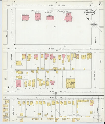 Sanborn Fire Insurance Map from Marietta, Washington County, Ohio (1900), Sheet #0008 - Historic Sanborn Fire Insurance Map Print, vintage old map wall art, antique decor, genealogy gift, Ohio Ohio map