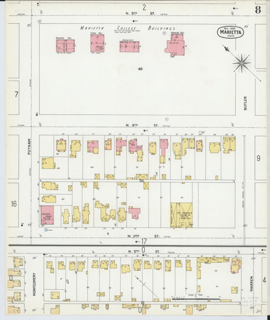 Sanborn Fire Insurance Map from Marietta, Washington County, Ohio (1900), Sheet #0008 - Historic Sanborn Fire Insurance Map Print, vintage old map wall art, antique decor, genealogy gift, Ohio Ohio map