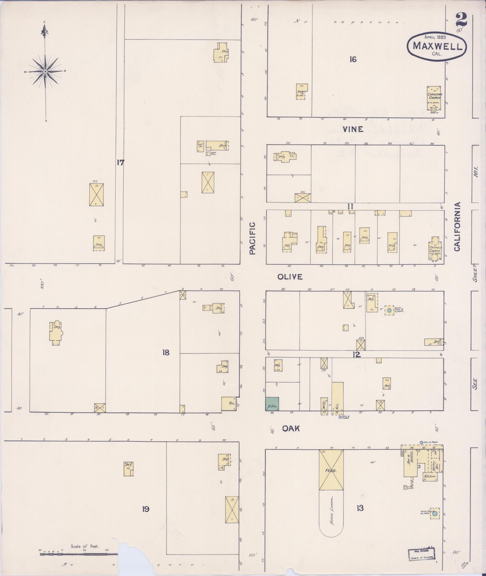 Sanborn Fire Insurance Map from Maxwell, Colusa County, California (1889), Sheet #0002 - Historic Sanborn Fire Insurance Map Print, vintage old map wall art, antique decor, genealogy gift, California California map