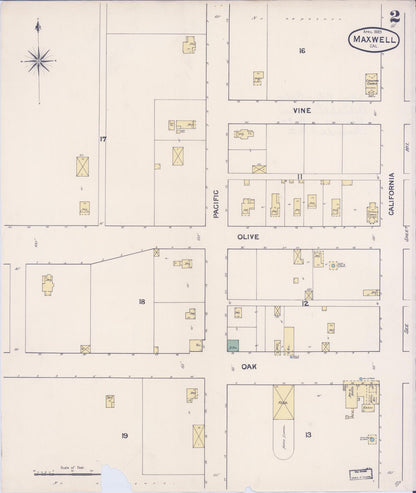 Sanborn Fire Insurance Map from Maxwell, Colusa County, California (1889), Sheet #0002 - Historic Sanborn Fire Insurance Map Print, vintage old map wall art, antique decor, genealogy gift, California California map