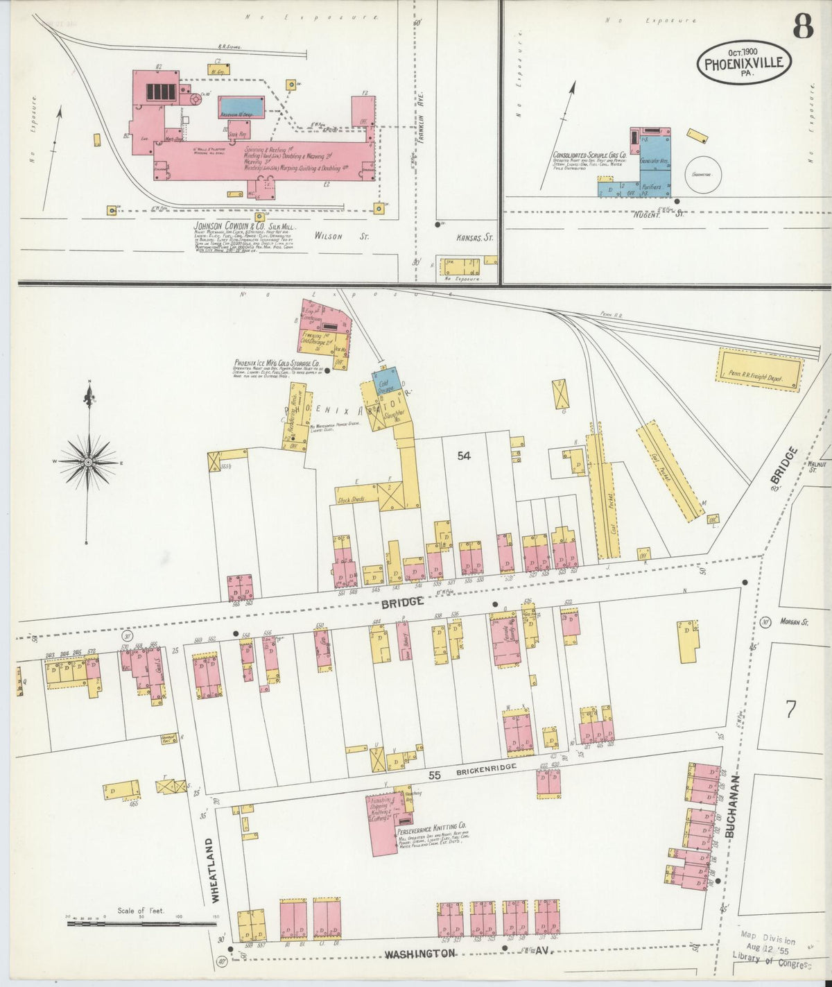 Sanborn Fire Insurance Map from Phoenixville, Chester County, Pennsylvania (1900), Sheet #0008 - Historic Sanborn Fire Insurance Map Print, vintage old map wall art, antique decor, genealogy gift, Pennsylvania Pennsylvania map