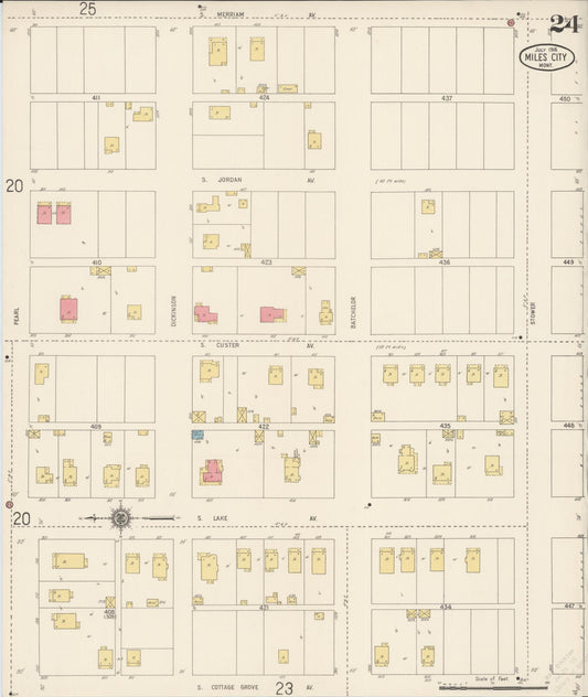 Sanborn Fire Insurance Map from Miles City, Custer County, Montana (1916), Sheet #0024 - Historic Sanborn Fire Insurance Map Print, vintage old map wall art, antique decor, genealogy gift, Montana Montana map