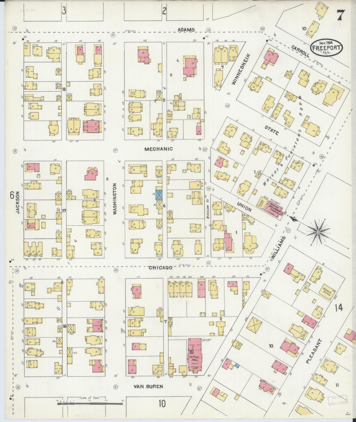 Sanborn Fire Insurance Map from Freeport, Stephenson County, Illinois (1904), Sheet #0007 - Historic Sanborn Fire Insurance Map Print, vintage old map wall art, antique decor, genealogy gift, Illinois Illinois map