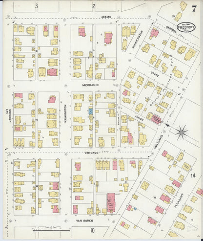 Sanborn Fire Insurance Map from Freeport, Stephenson County, Illinois (1904), Sheet #0007 - Historic Sanborn Fire Insurance Map Print, vintage old map wall art, antique decor, genealogy gift, Illinois Illinois map