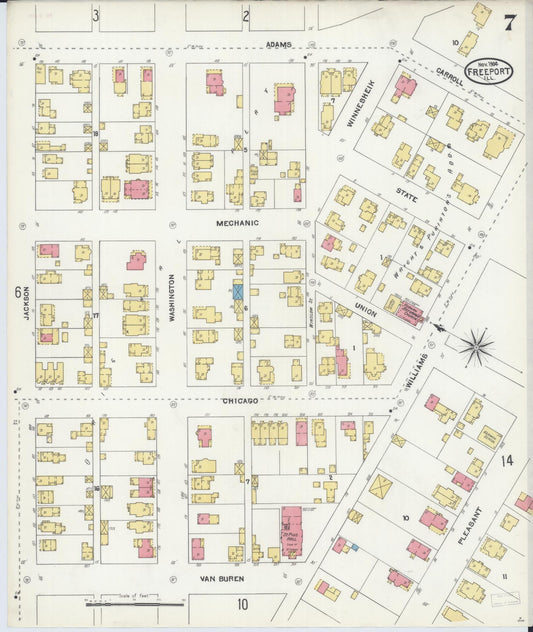 Sanborn Fire Insurance Map from Freeport, Stephenson County, Illinois (1904), Sheet #0007 - Historic Sanborn Fire Insurance Map Print, vintage old map wall art, antique decor, genealogy gift, Illinois Illinois map