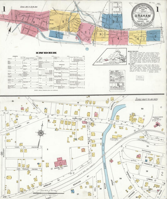 Sanborn Fire Insurance Map from Graham, Tazewell County, Virginia (1923), Sheet #0001 - Complete Map Set gallery image, historic Sanborn map, vintage wall art, Virginia Virginia