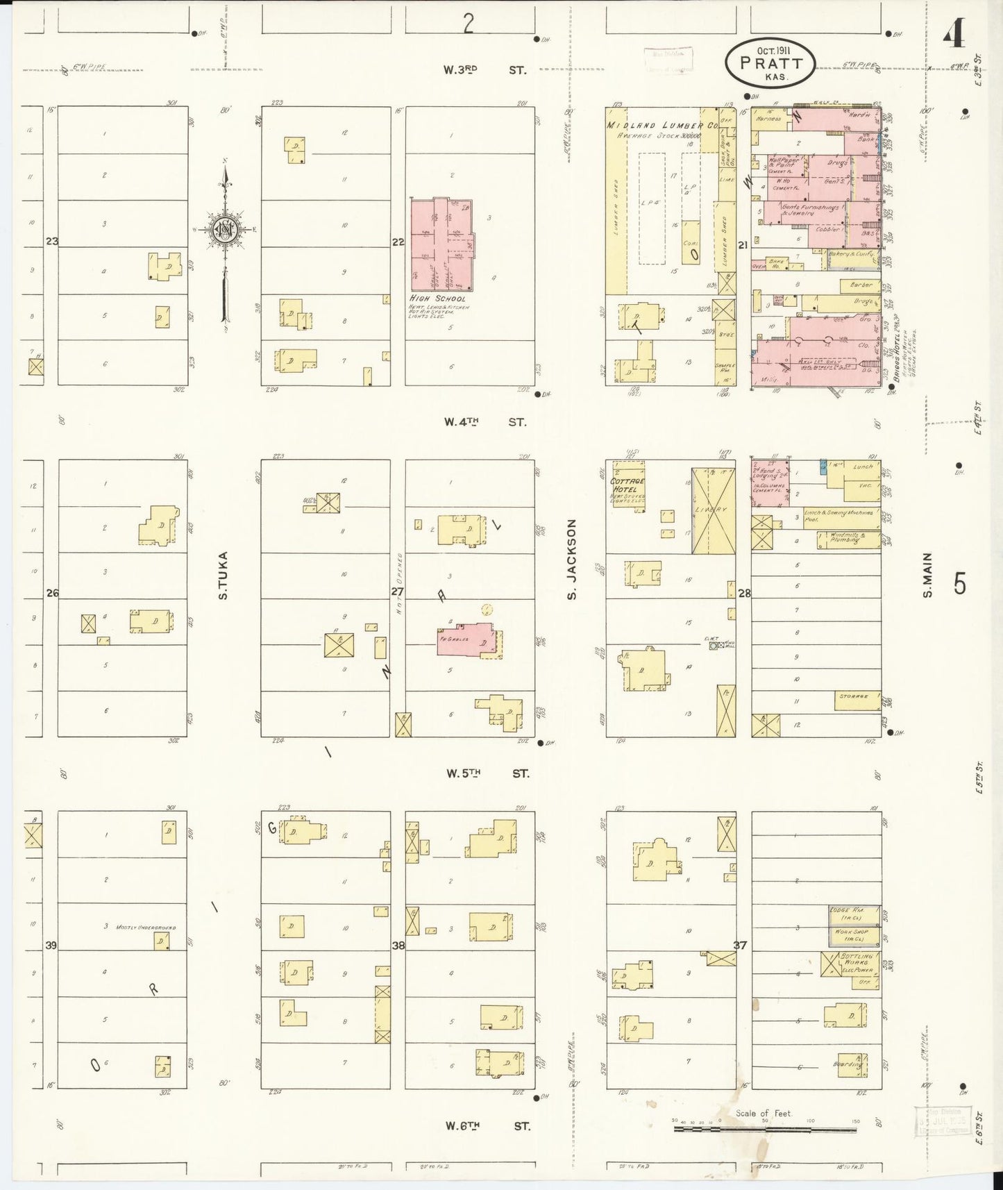 Sanborn Fire Insurance Map from Pratt, Pratt County, Kansas (1911), Sheet #0004 - Complete Map Set gallery image, historic Sanborn map, vintage wall art, Kansas Kansas