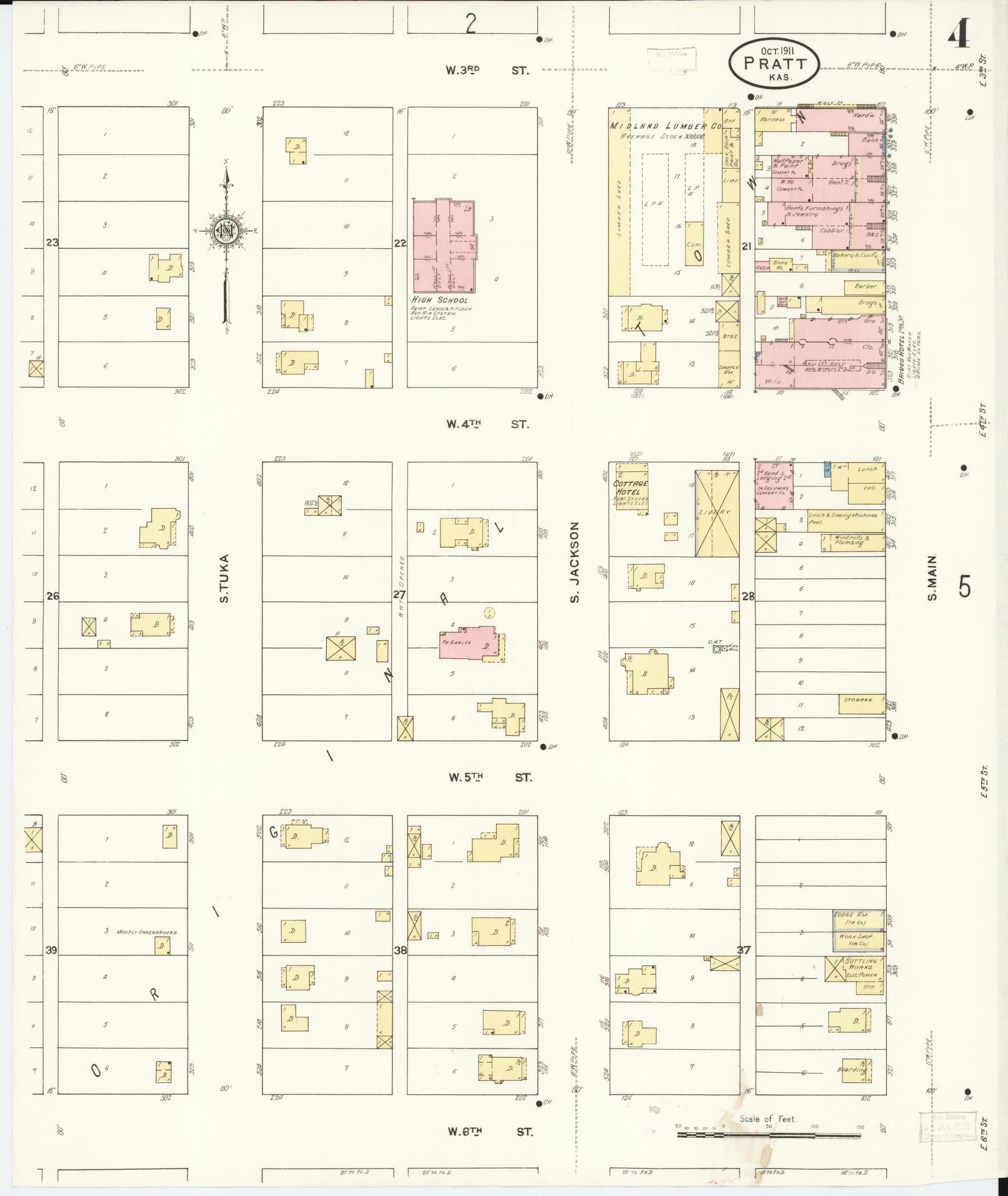 Sanborn Fire Insurance Map from Pratt, Pratt County, Kansas (1911), Sheet #0004 - Complete Map Set gallery image, historic Sanborn map, vintage wall art, Kansas Kansas