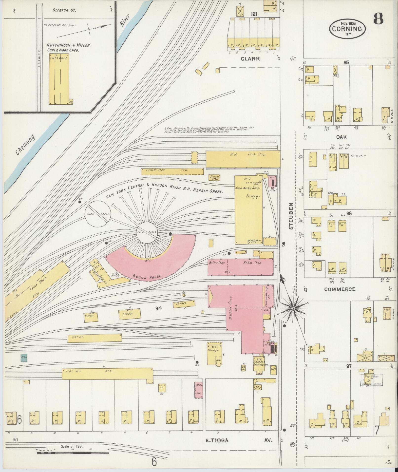 Sanborn Fire Insurance Map from Corning, Steuben County, New York (1903), Sheet #0008 - Complete Map Set gallery image, historic Sanborn map, vintage wall art, New York New York