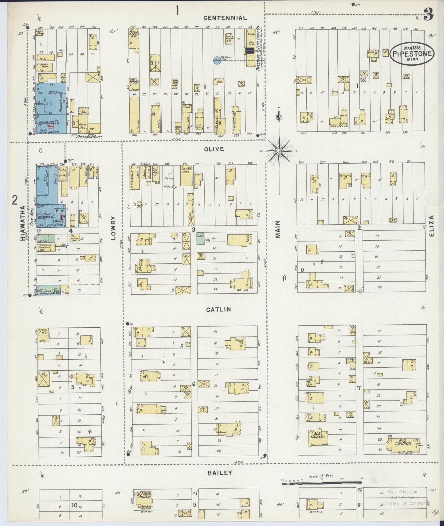 Sanborn Fire Insurance Map from Pipestone, Pipestone County, Minnesota (1898), Sheet #0003 - Historic Sanborn Fire Insurance Map Print, vintage old map wall art, antique decor, genealogy gift, Minnesota Minnesota map