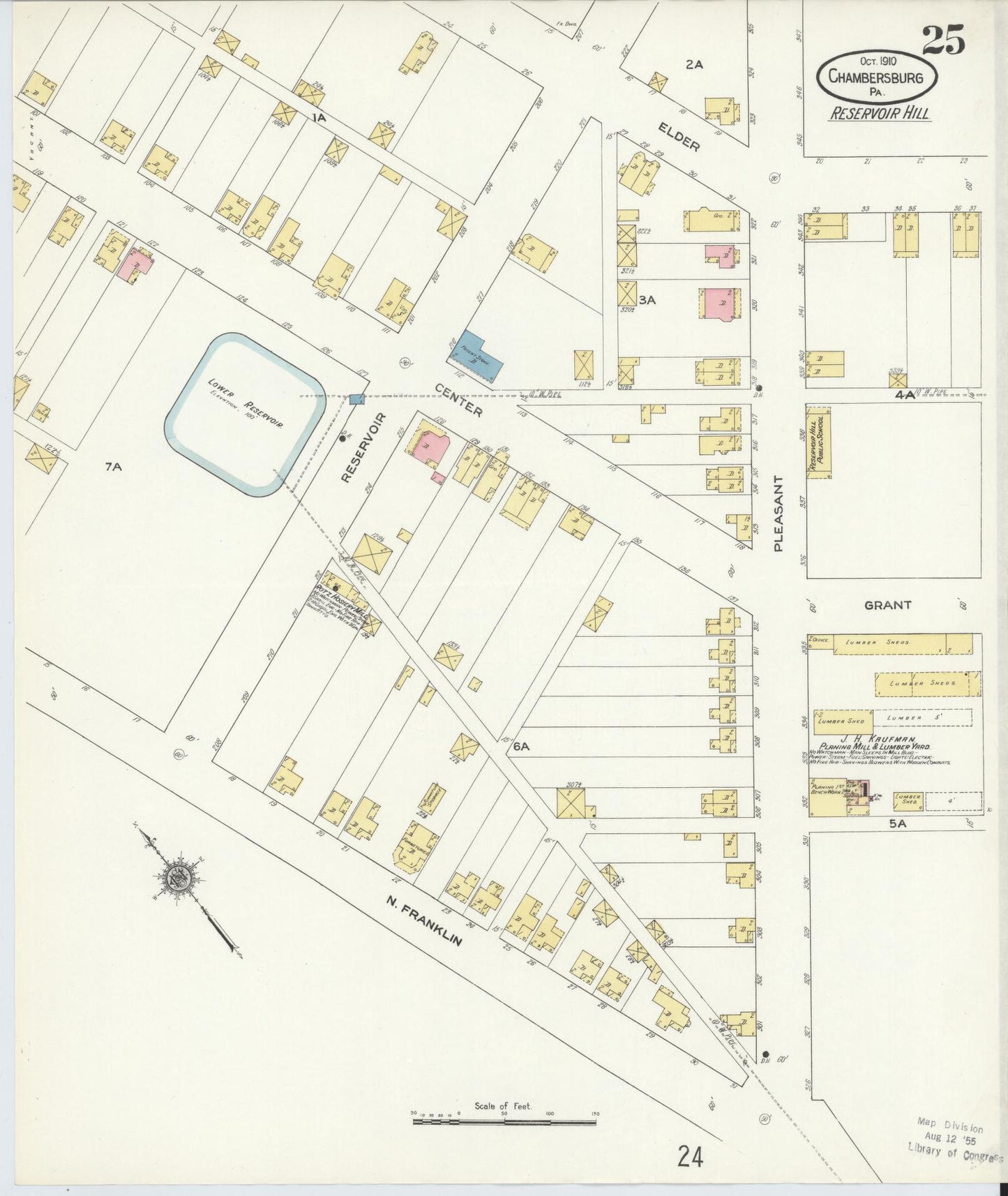 Sanborn Fire Insurance Map from Chambersburg, Franklin County, Pennsylvania (1910), Sheet #0025 - Historic Sanborn Fire Insurance Map Print, vintage old map wall art, antique decor, genealogy gift, Pennsylvania Pennsylvania map