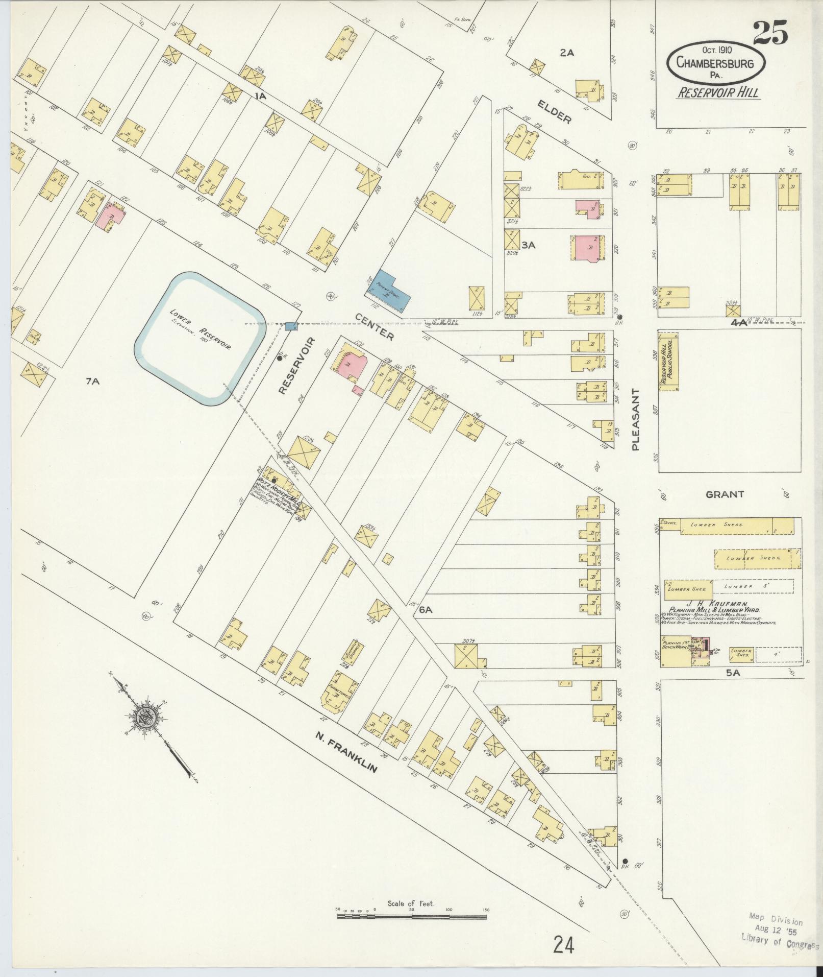 Sanborn Fire Insurance Map from Chambersburg, Franklin County, Pennsylvania (1910), Sheet #0025 - Historic Sanborn Fire Insurance Map Print, vintage old map wall art, antique decor, genealogy gift, Pennsylvania Pennsylvania map