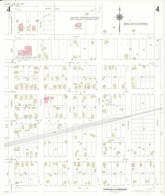 Sanborn Fire Insurance Map from Wilton Junction, Muscatine County, Iowa (1939), Sheet #0004 - Historic Sanborn Fire Insurance Map Print, vintage old map wall art