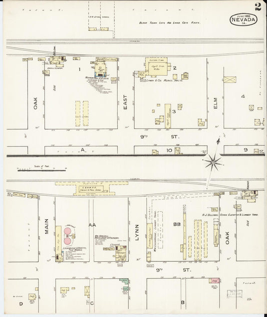 Sanborn Fire Insurance Map from Nevada, Story County, Iowa (1886), Sheet #0002 - Historic Sanborn Fire Insurance Map Print, vintage old map wall art
