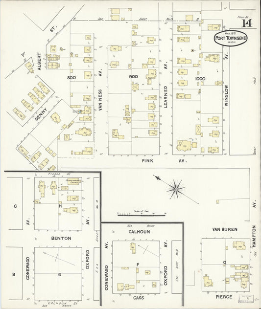 Sanborn Fire Insurance Map from Port Townsend, Jefferson County, Washington (1891), Sheet #0014 - Historic Sanborn Fire Insurance Map Print, vintage old map wall art, antique decor, genealogy gift, Washington Washington map