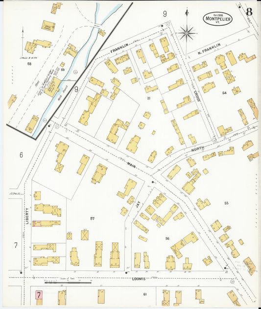 Sanborn Fire Insurance Map from Montpelier, Washington County, Vermont (1899), Sheet #0008 - Historic Sanborn Fire Insurance Map Print, vintage old map wall art, antique decor, genealogy gift, Vermont Vermont map