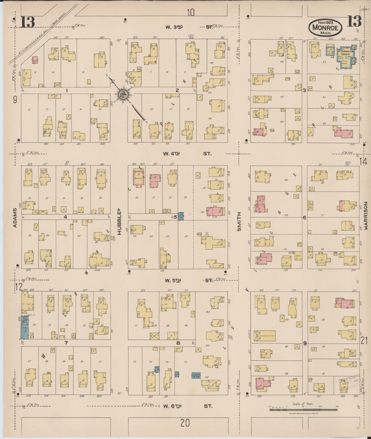 Sanborn Fire Insurance Map from Monroe, Monroe County, Michigan (1922), Sheet #0013 - Complete Map Set gallery image, historic Sanborn map, vintage wall art, Michigan Michigan