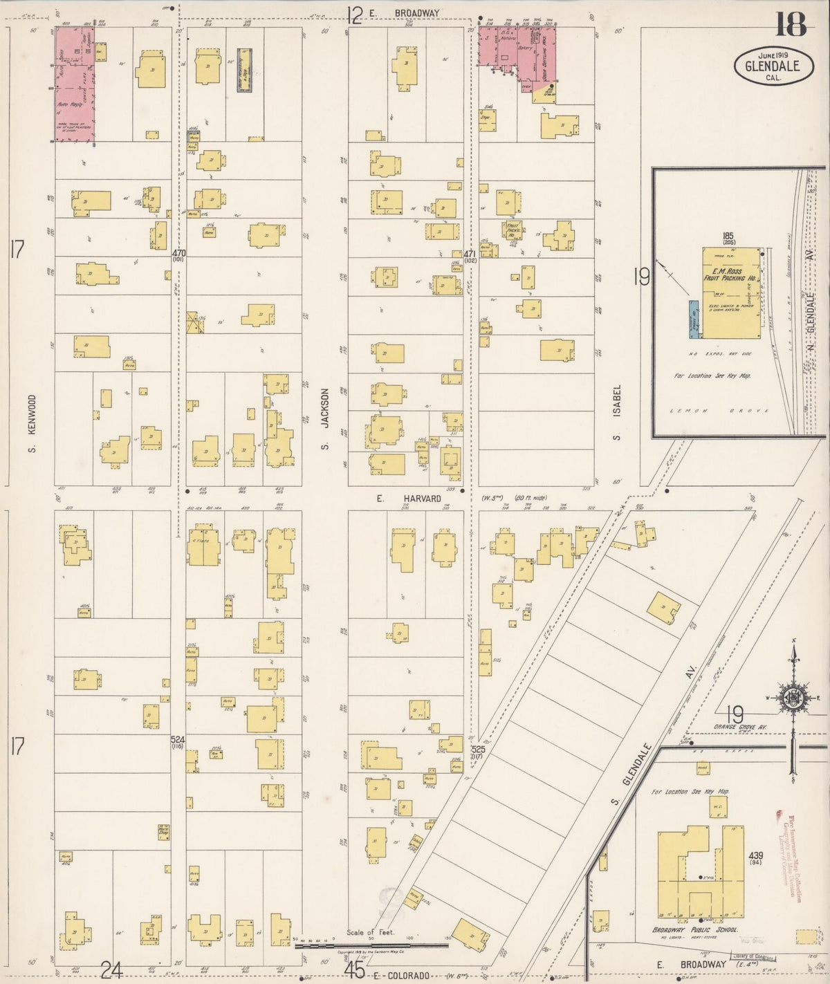 Sanborn Fire Insurance Map from Glendale, Los Angeles County, California (1919), Sheet #0018 - Complete Map Set gallery image, historic Sanborn map, vintage wall art, California California