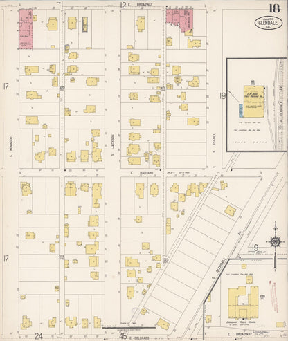 Sanborn Fire Insurance Map from Glendale, Los Angeles County, California (1919), Sheet #0018 - Complete Map Set gallery image, historic Sanborn map, vintage wall art, California California