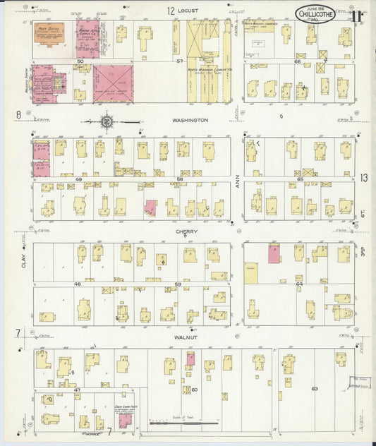 Sanborn Fire Insurance Map from Chillicothe, Livingston County, Missouri (1916), Sheet #0011 - Historic Sanborn Fire Insurance Map Print, vintage old map wall art, antique decor, genealogy gift, Missouri Missouri map