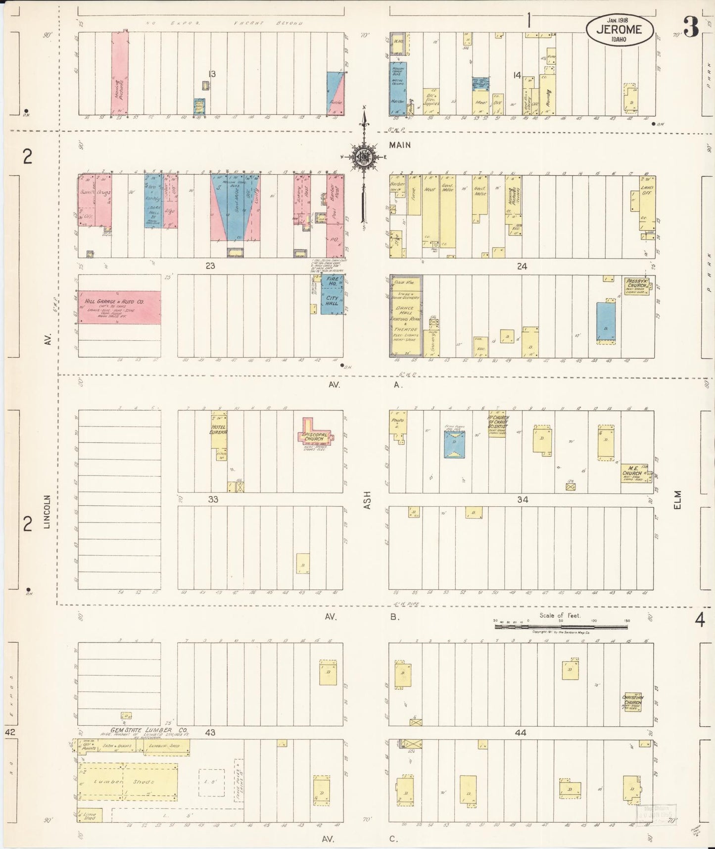 Sanborn Fire Insurance Map from Jerome, Jerome County, Idaho (1918), Sheet #0003 - Historic Sanborn Fire Insurance Map Print, vintage old map wall art, antique decor, genealogy gift, Idaho Idaho map