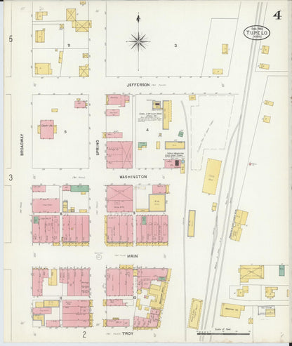 Sanborn Fire Insurance Map from Tupelo, Lee County, Mississippi (1903), Sheet #0004 - Complete Map Set gallery image, historic Sanborn map, vintage wall art, Mississippi Mississippi