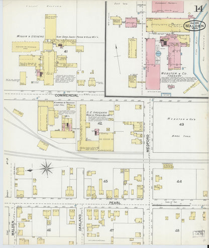 Sanborn Fire Insurance Map from Malden, Middlesex County, Massachusetts (1892), Sheet #0014 - Complete Map Set gallery image, historic Sanborn map, vintage wall art, Massachusetts Massachusetts