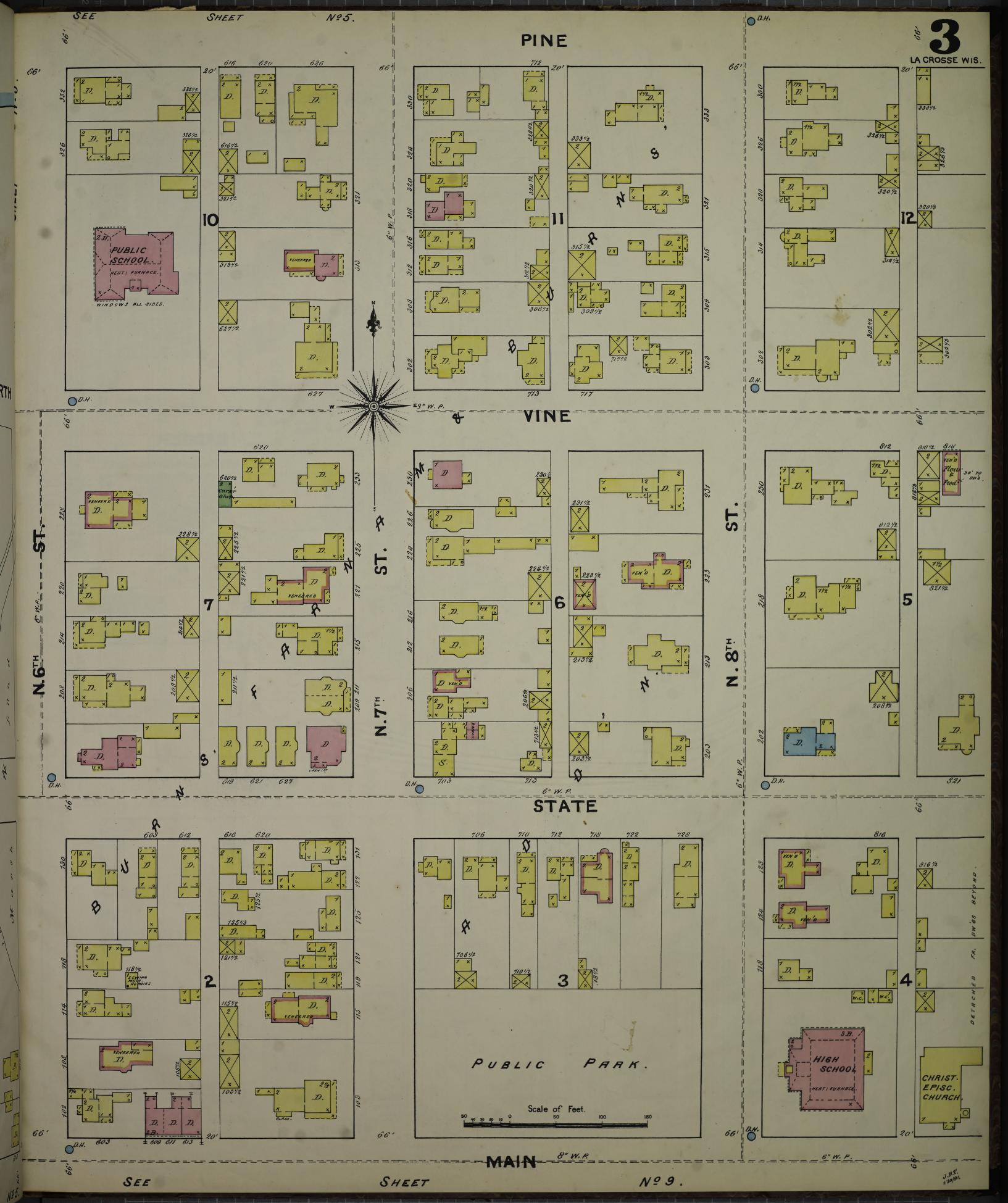 Sanborn Fire Insurance Map from La Crosse, La Crosse County, Wisconsin (1891), Sheet #0003 - Historic Sanborn Fire Insurance Map Print, vintage old map wall art, antique decor, genealogy gift, Wisconsin Wisconsin map