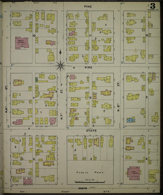 Sanborn Fire Insurance Map from La Crosse, La Crosse County, Wisconsin (1891), Sheet #0003 - Historic Sanborn Fire Insurance Map Print, vintage old map wall art, antique decor, genealogy gift, Wisconsin Wisconsin map