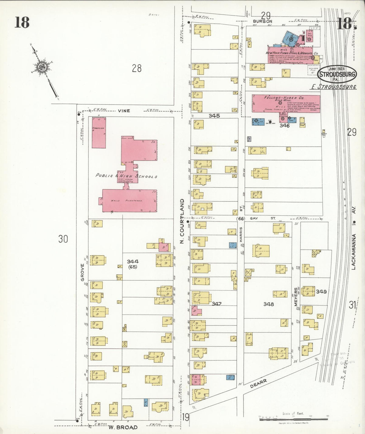 Sanborn Fire Insurance Map from Stroudsburg, Monroe County, Pennsylvania (1923), Sheet #0018 - Complete Map Set gallery image, historic Sanborn map, vintage wall art, Pennsylvania Pennsylvania