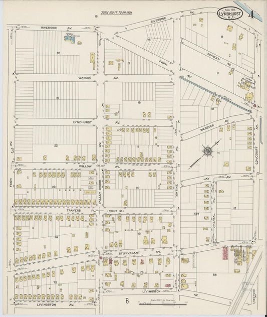 Sanborn Fire Insurance Map from Lyndhurst, Bergen County, New Jersey (1915), Sheet #0004 - Historic Sanborn Fire Insurance Map Print, vintage old map wall art, antique decor, genealogy gift, New Jersey New Jersey map