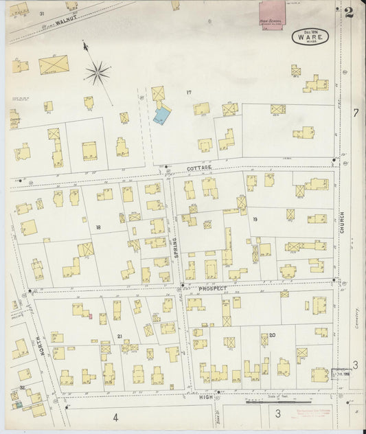 Sanborn Fire Insurance Map from Ware, Hampshire County, Massachusetts (1896), Sheet #0002 - Historic Sanborn Fire Insurance Map Print, vintage old map wall art, antique decor, genealogy gift, Massachusetts Massachusetts map