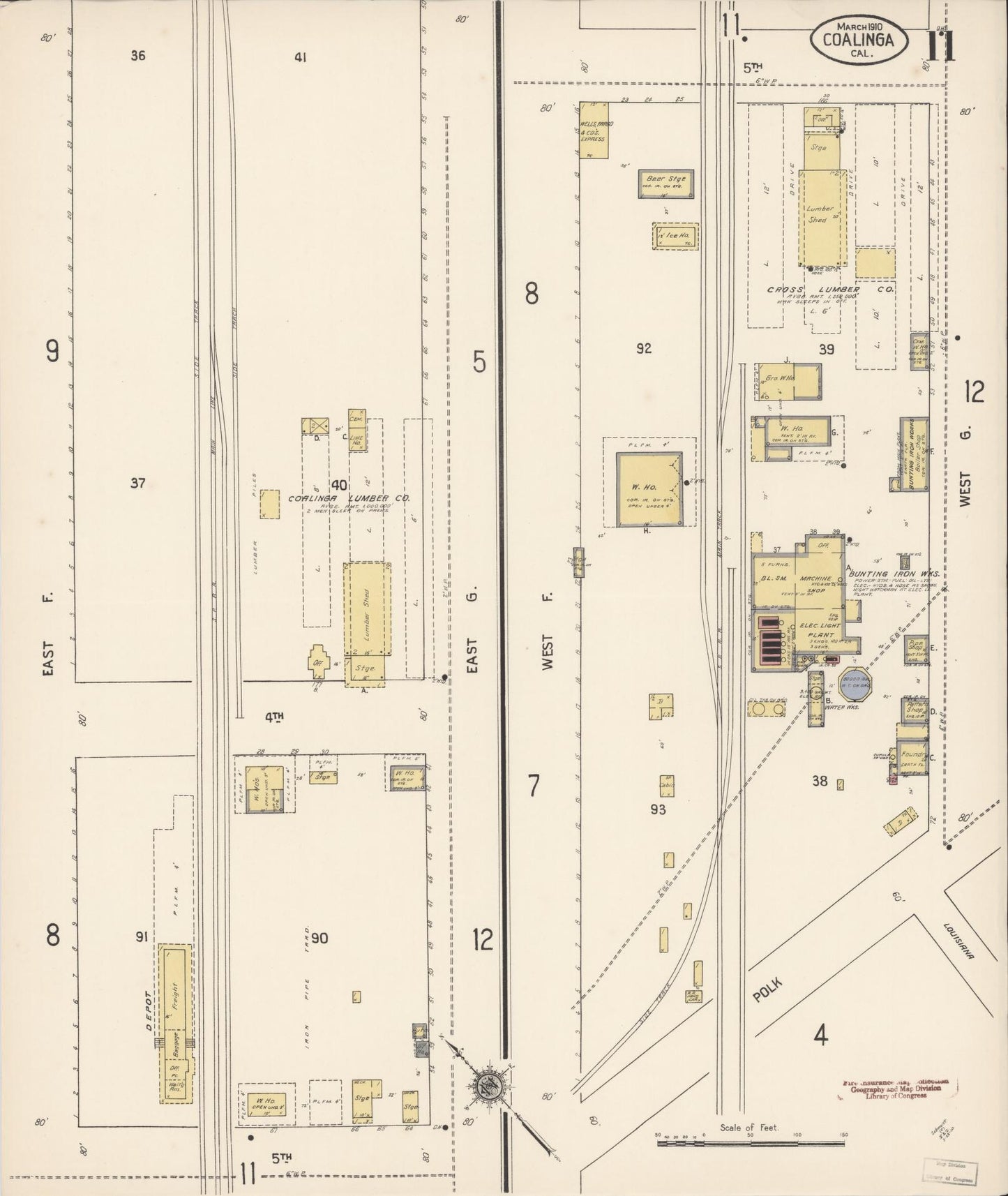 Sanborn Fire Insurance Map from Coalinga, Fresno County, California (1910), Sheet #0011 - Complete Map Set gallery image, historic Sanborn map, vintage wall art, California California