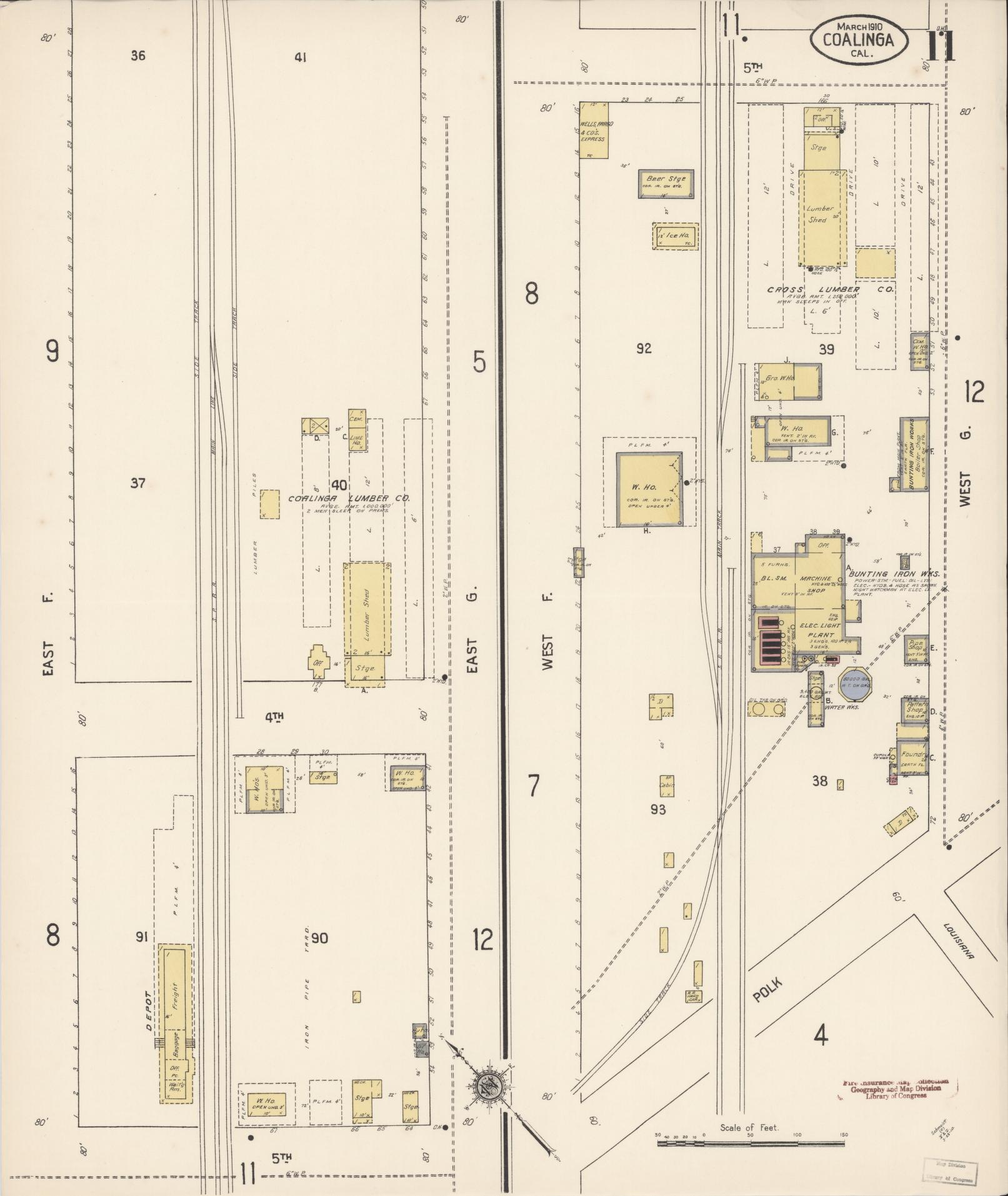 Sanborn Fire Insurance Map from Coalinga, Fresno County, California (1910), Sheet #0011 - Complete Map Set gallery image, historic Sanborn map, vintage wall art, California California