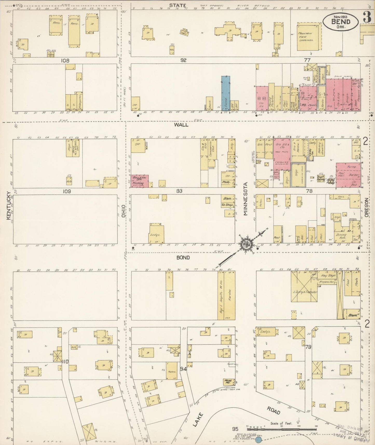 Sanborn Fire Insurance Map from Bend, Deschutes County, Oregon (1913), Sheet #0003 - Complete Map Set gallery image, historic Sanborn map, vintage wall art, Oregon Oregon