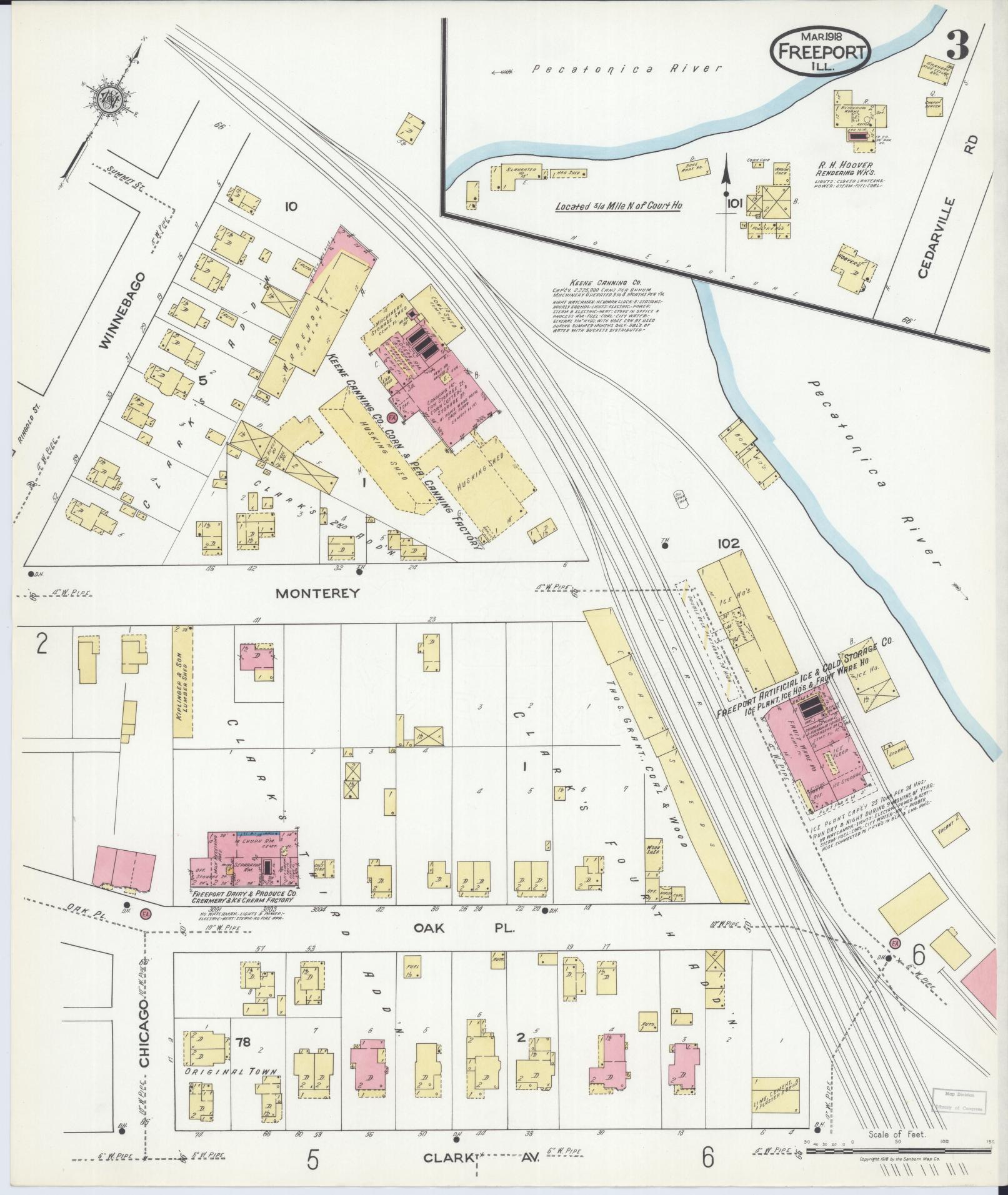 Sanborn Fire Insurance Map from Freeport, Stephenson County, Illinois (1918), Sheet #0003 - Complete Map Set gallery image, historic Sanborn map, vintage wall art, Illinois Illinois
