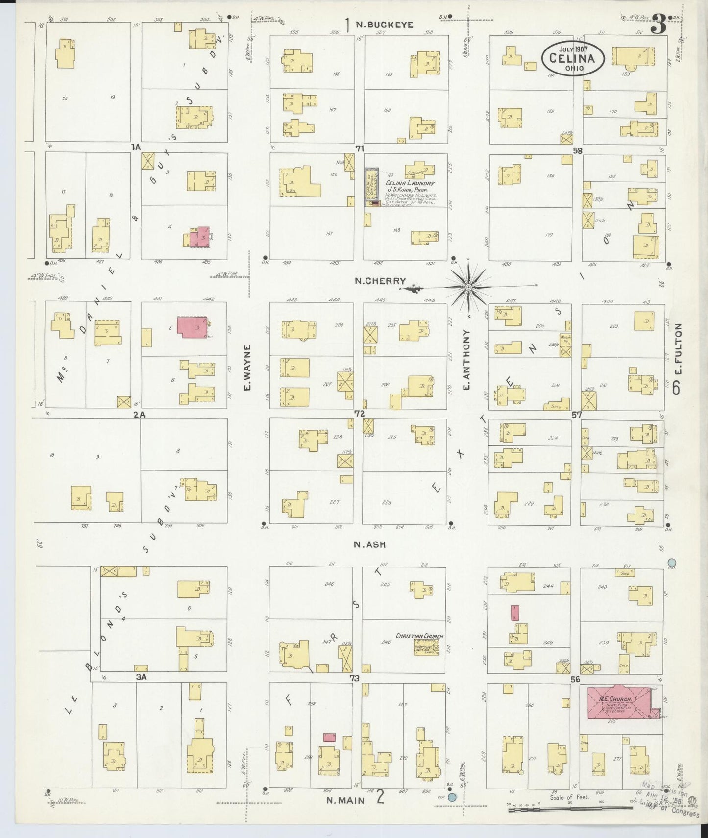 Sanborn Fire Insurance Map from Celina, Mercer County, Ohio (1907), Sheet #0003 - Historic Sanborn Fire Insurance Map Print, vintage old map wall art, antique decor, genealogy gift, Ohio Ohio map