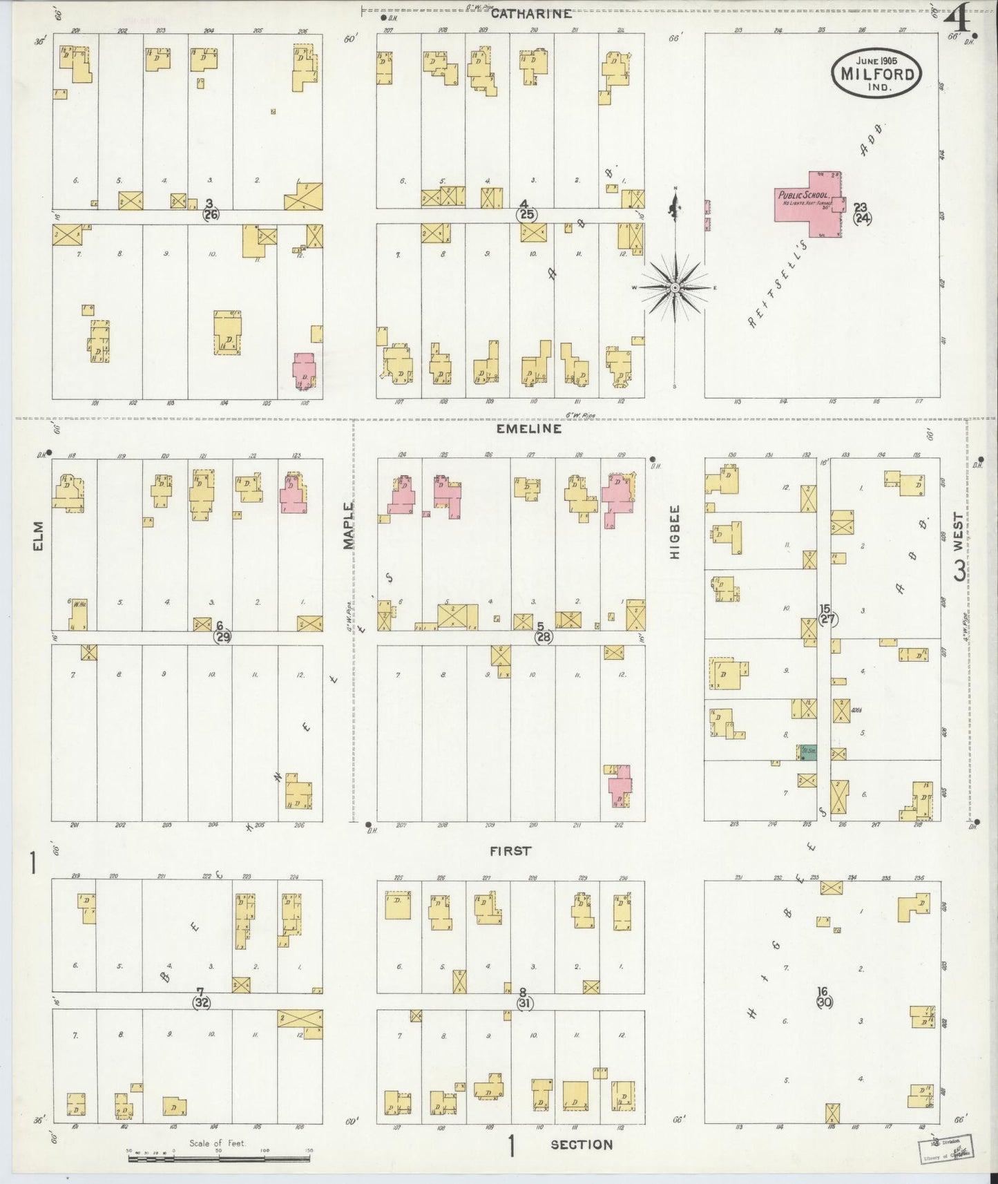 Sanborn Fire Insurance Map from Milford, Kosciusko County, Indiana (1905), Sheet #0004 - Historic Sanborn Fire Insurance Map Print, vintage old map wall art, antique decor, genealogy gift, Indiana Indiana map