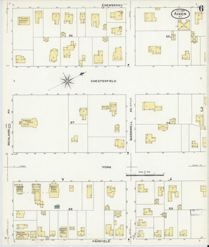 Sanborn Fire Insurance Map from Aiken, Aiken County, South Carolina (1909), Sheet #0006 - Complete Map Set gallery image, historic Sanborn map, vintage wall art, South Carolina South Carolina