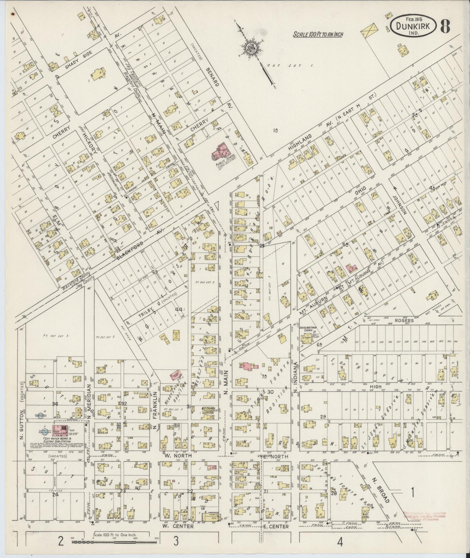 Sanborn Fire Insurance Map from Dunkirk, Jay And Blackford Counties, Indiana (1915), Sheet #0008 - Complete Map Set gallery image, historic Sanborn map, vintage wall art, Indiana Indiana