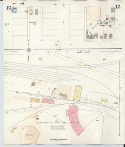 Sanborn Fire Insurance Map from Douglas, Cochise County, Arizona (1947), Sheet #0012 - Complete Map Set gallery image, historic Sanborn map, vintage wall art, Arizona Arizona
