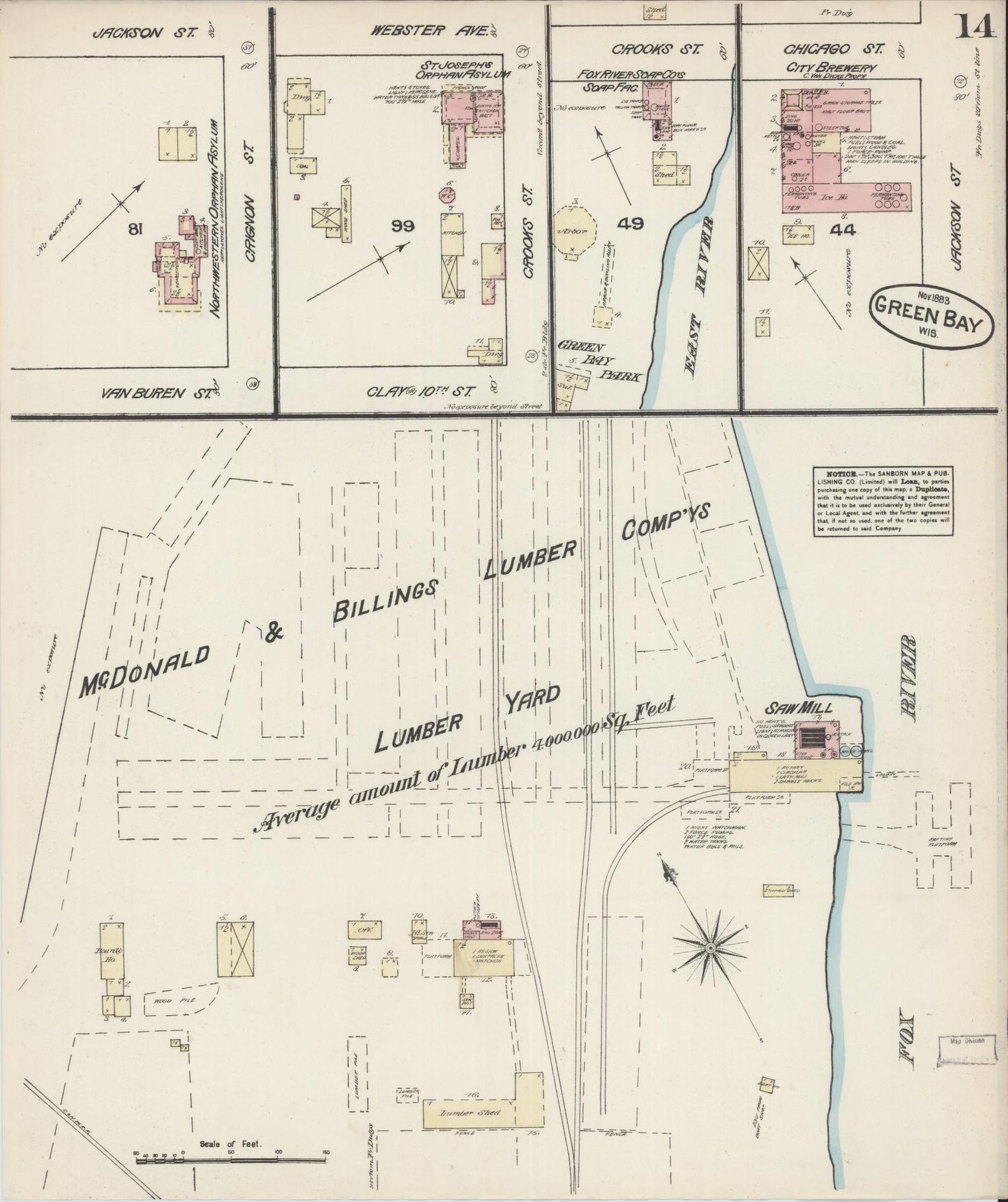 Sanborn Fire Insurance Map from Green Bay, Brown County, Wisconsin (1883), Sheet #0014 - Historic Sanborn Fire Insurance Map Print, vintage old map wall art, antique decor, genealogy gift, Wisconsin Wisconsin map